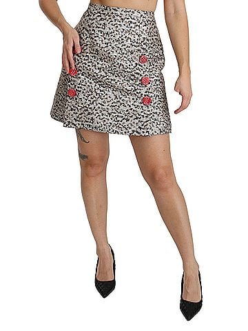 Dolce & Gabbana Basic Silver Pattern A-line High Waist Women's Skirt (view 2)