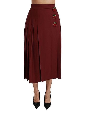 Dolce & Gabbana Basic Red High Waist Pleated Maxi Wool Women's Skirt (view 1)