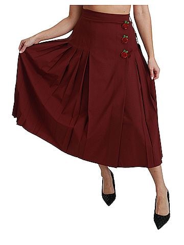 Dolce & Gabbana Basic Red High Waist Pleated Maxi Wool Women's Skirt (view 2)