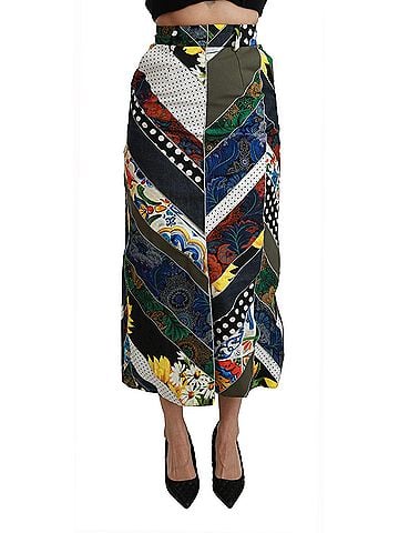 Dolce & Gabbana Basic Multicolor Silk Geometric High Waist Maxi Women's Skirt (view 1)