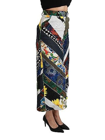 Dolce & Gabbana Basic Multicolor Silk Geometric High Waist Maxi Women's Skirt (view 2)