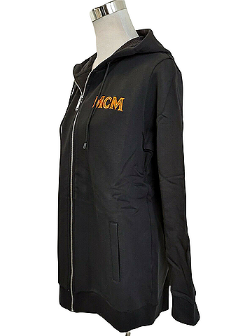 MCM Women's Black Cotton Embroidered Fringe Logo Zip Up Jacket (Regular; XS) (view 2)