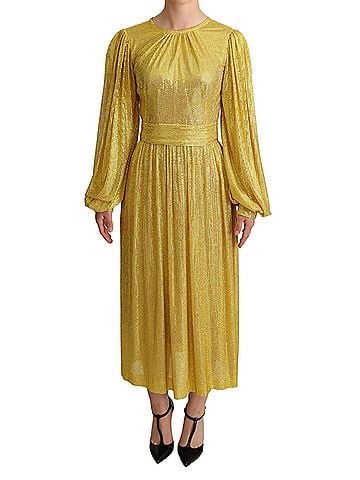 Dolce & Gabbana Basic Yellow Crystal Mesh Pleated Maxi Women's Dress (view 1)