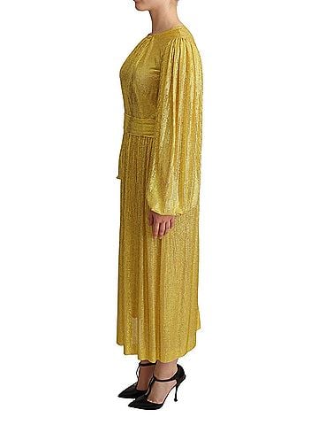 Dolce & Gabbana Basic Yellow Crystal Mesh Pleated Maxi Women's Dress (view 2)