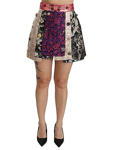 Dolce & Gabbana Basic Multicolor Floral Jacquard Crystal Women's Skirt (view 1)