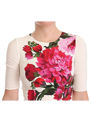Dolce & Gabbana Basic White Floral Printed Crepe Midi Slit Women's Dress (view 2)