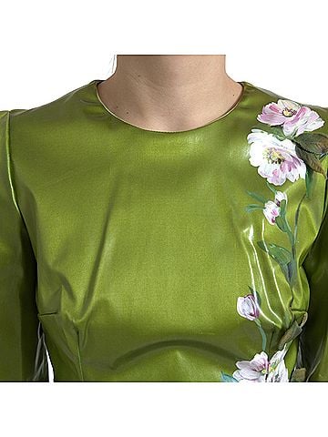 Dolce & Gabbana Basic Green Floral Embellished Sheath Midi Women's Dress (view 2)