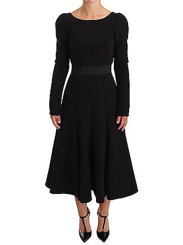 Dolce & Gabbana Basic Black Wool Stretch Sheath Open Back Women's Dress (view 1)