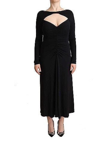 Pinko Black Nylon Stretch Long Sleeves Deep V-neck Maxi Women's Dress (view 1)