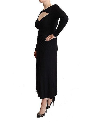 Pinko Black Nylon Stretch Long Sleeves Deep V-neck Maxi Women's Dress (view 2)