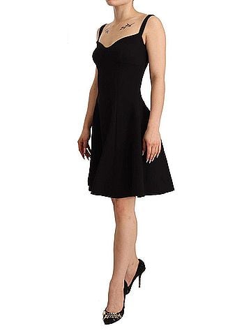 Dolce & Gabbana Basic Black Fit Flare Wool Stretch Sheath Women's Dress (view 2)