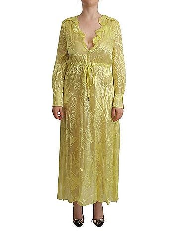 Patrizia Pepe Yellow Silk Long Sleeves Plunging Maxi Women's Dress (view 1)