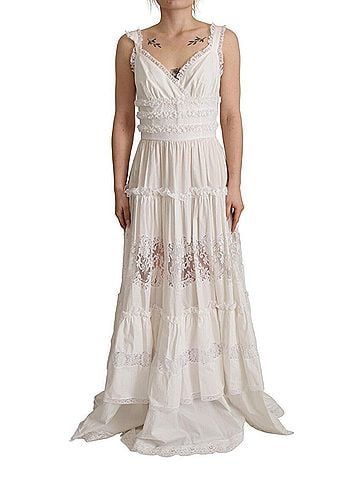 Dolce & Gabbana Basic White Cotton Tiered Long Maxi A-line Women's Dress (view 1)