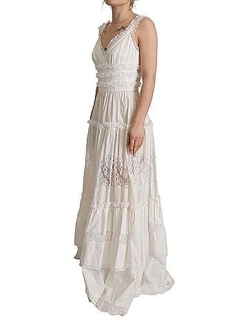 Dolce & Gabbana Basic White Cotton Tiered Long Maxi A-line Women's Dress (view 2)