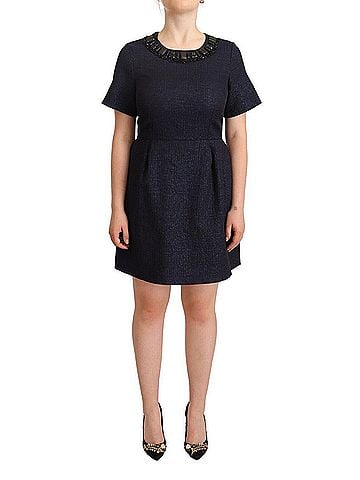 L'autre Chose Black Embellished Short Sleeves Mini A-line Women's Dress (view 1)