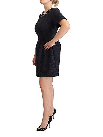 L'autre Chose Black Embellished Short Sleeves Mini A-line Women's Dress (view 2)