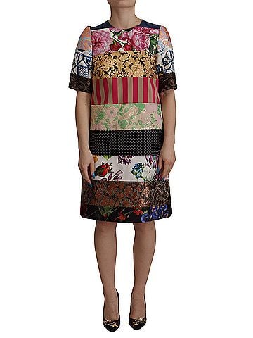 Dolce & Gabbana Basic Multicolor Pachwork Floral Sheath Jaquard Mini Gown Women's Dress (view 1)