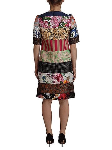 Dolce & Gabbana Basic Multicolor Pachwork Floral Sheath Jaquard Mini Gown Women's Dress (view 2)