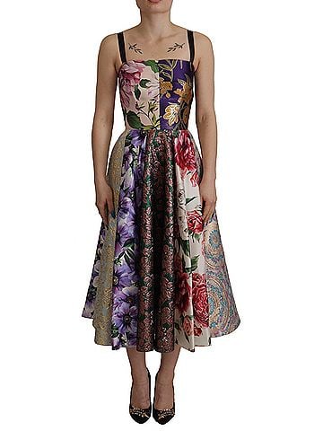 Dolce & Gabbana Basic Dress Midi Patchwork Floral Jaquard Women's Silk (view 1)