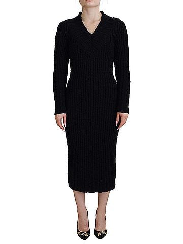 Dolce & Gabbana Basic Black Wool Knitted Sheath Sweater Women's Dress (view 1)