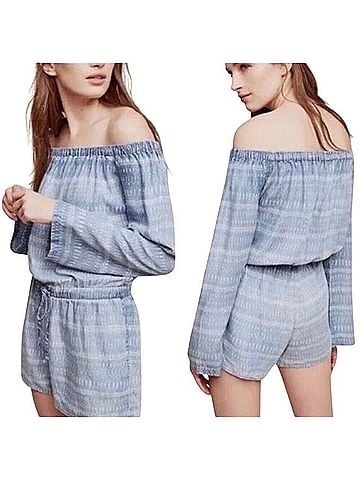 Anthropologie Cloth & Stone Boho Chambray off the Shoulder Romper Romper (view 1)