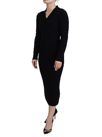 Dolce & Gabbana Basic Black Wool Knitted Sheath Sweater Women's Dress (view 2)