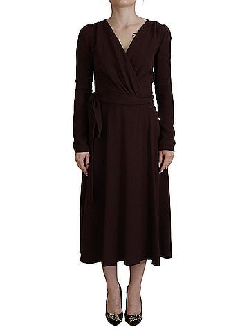 Dolce & Gabbana Basic Brown Wrap Long Sleeve Midi Stretch Women's Dress (view 1)