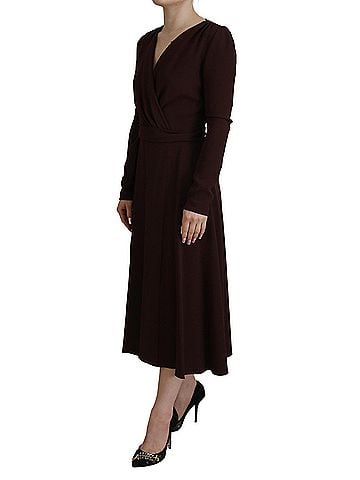 Dolce & Gabbana Basic Brown Wrap Long Sleeve Midi Stretch Women's Dress (view 2)