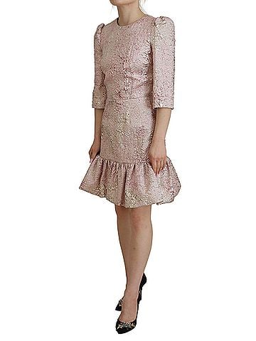 Dolce & Gabbana Basic Pink Jaquard 3/4 Sleeve Sheath Midi Women's Dress (view 2)