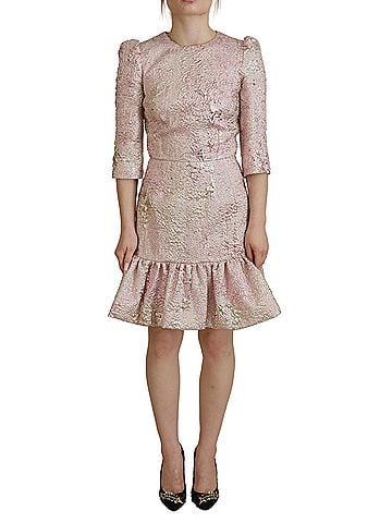 Dolce & Gabbana Basic Pink Jaquard 3/4 Sleeve Sheath Midi Women's Dress (view 1)