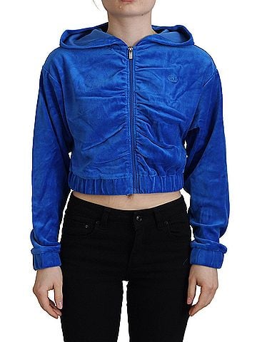 Juicy Couture Blue Cotton Full Zip Cropped Hooded Sweatshirt Women's Sweater (view 1)