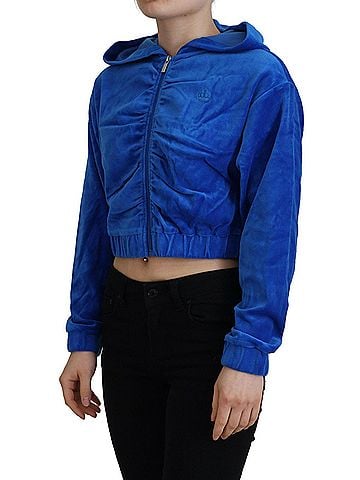 Juicy Couture Blue Cotton Full Zip Cropped Hooded Sweatshirt Women's Sweater (view 2)