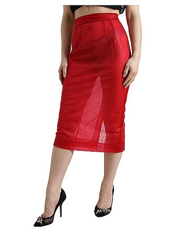 Dolce & Gabbana Basic Red Sheer High Waist Pencil Cut Midi Women's Skirt (view 2)
