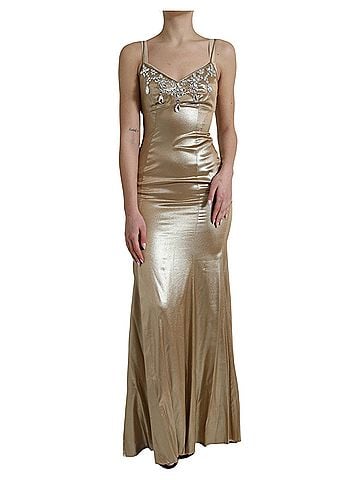 Dolce & Gabbana Basic Metallic Gold Crystal Embellished Gown Women's Dress (view 1)