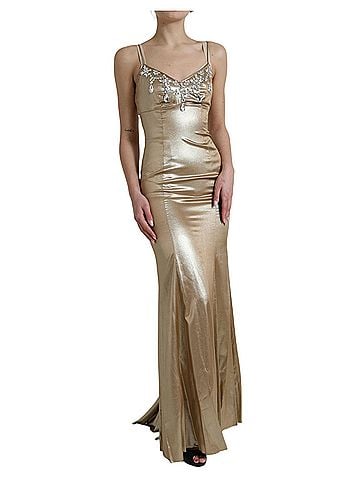 Dolce & Gabbana Basic Metallic Gold Crystal Embellished Gown Women's Dress (view 2)
