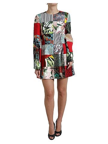 Dolce & Gabbana Basic Multicolor Floral Patchwork Shift Mini Women's Dress (view 1)