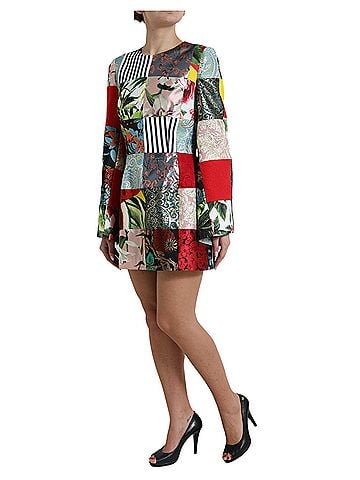 Dolce & Gabbana Basic Multicolor Floral Patchwork Shift Mini Women's Dress (view 2)