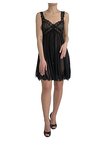 Dolce & Gabbana Basic Black Silk Pleated Lace Chiffon Mini Women's Dress (view 1)