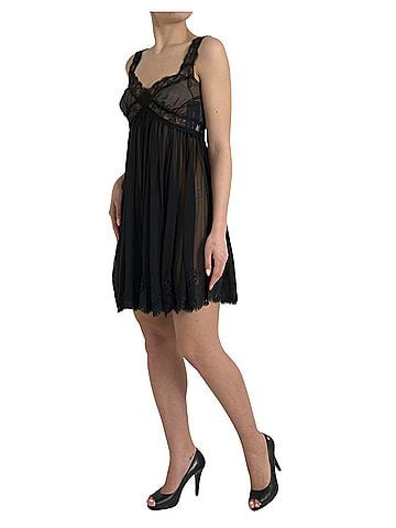 Dolce & Gabbana Basic Black Silk Pleated Lace Chiffon Mini Women's Dress (view 2)