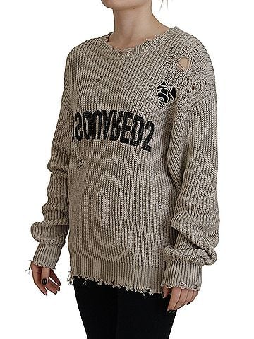 Dsquared2 Beige Cotton Knitted Crewneck Pullover Women's Sweater (view 2)
