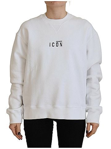 Dsquared2 White Cotton Printed Long Sleeve Crew Neck Women's Sweater (view 1)