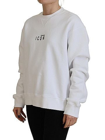 Dsquared2 White Cotton Printed Long Sleeve Crew Neck Women's Sweater (view 2)