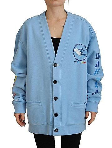 Dsquared2 Blue Cotton Knitted Buttoned Cardigan Women's Sweater (view 1)