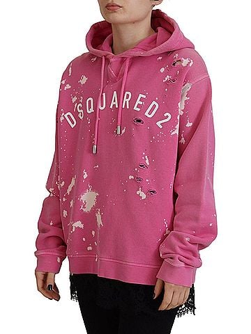 Dsquared2 Pink Logo Print Cotton Hoodie Sweatshirt Women's Sweater (view 2)