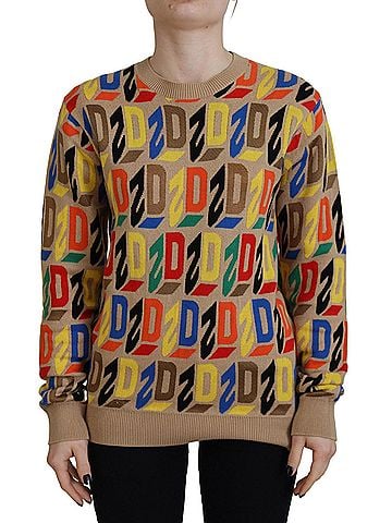 Dsquared2 Brown Cotton Long Sleeve Crew Neck Printed Women's Sweater (view 1)