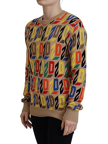 Dsquared2 Brown Cotton Long Sleeve Crew Neck Printed Women's Sweater (view 2)