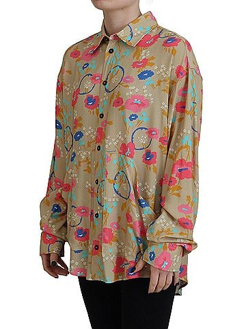 Dsquared2 Beige Floral Collared Button Down Long Sleeves Women's Shirt (view 2)