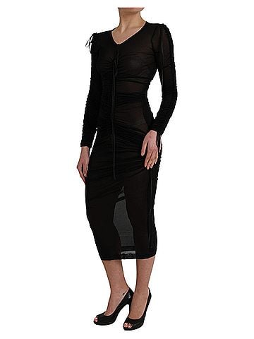 Dolce & Gabbana Basic Black Sheer Bodycon Sheath Midi Women's Dress (view 2)
