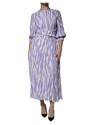MSGM White Purple Patterned Viscose Short Sleeves Maxi Women's Dress (view 1)