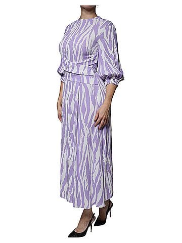 MSGM White Purple Patterned Viscose Short Sleeves Maxi Women's Dress (view 2)